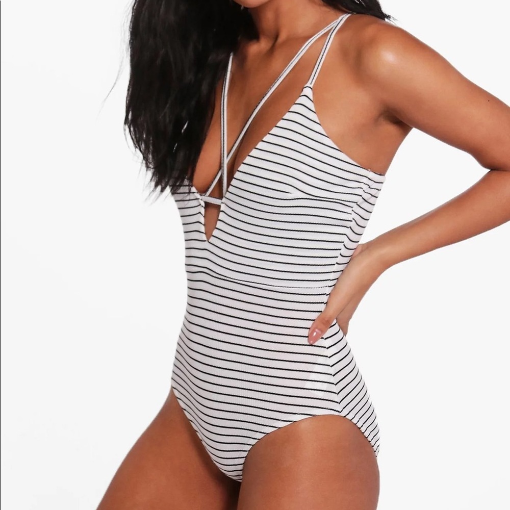 Boohoo strappy striped bodysuit